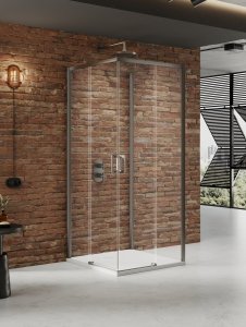 NEW TRENDY Kabina prysznicowa PRIME GUNMETAL BRUSHED 2D prostokątna przyścienna L 80x100x200 szkło czyste 6mm Active Shield 2.0 K-4961