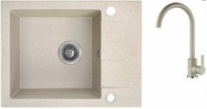 AQUAFORM - zlewozmywak granitowy MARANELLO 440 X 570 X 215 - 1 komora z 1/2 ociekacza, BEŻOWY + syfon oszczędzający miejsce z korkiem automatycznym + bateria stojąca z wylewką U  AQ.901-1012502