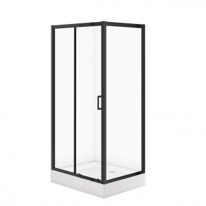 CERSANIT - SET C710: Kabina prostokątna ARTECO 100x80x190 czarna szkło transparentne + brodzik TAKO biały 16 cm  S913-028