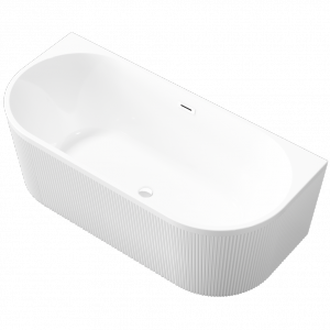 INVENA Wolnostojąca wanna przyścienna, ryflowana Glamour, 170 cm, w komplecie z syfonem i korkiem/odpływem w kolorze chrom AN-02-11U-KPL