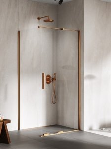 NEW TRENDY Kabina prysznicowa SMART COPPER BRUSHED 1D prostokątna U 110x80x200 szkło czyste 8mm Active Shield 2.0 EXK-7672