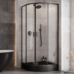 BESCO Kabina prysznicowa z brodzikiem 80x80x190 Zarya Black 80 + brodzik Alex 80 ZB-AL-80-190