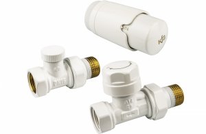 KFA ARMATURA KRAKÓW Zestaw termostatyczny grzejnikowy, prosty, KOMFORT PRO, BIAŁY 757-030-44-BL