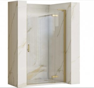 REA - Drzwi prysznicowe składane, łamane HUGO 90 Gold Brush / Złote Szczotkowane + listwa magnetyczna wymagana do montażu we wnęce