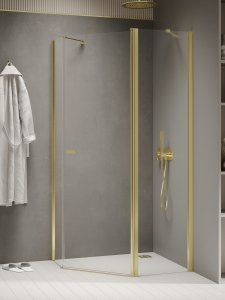 NEW TRENDY Kabina prysznicowa New Soleo Light Gold, pięciokątna, asymetryczna, drzwi pojedyncze 100x80 K-1665