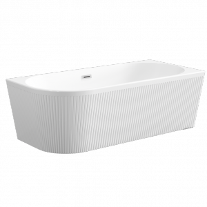 INVENA Wolnostojąca wanna przyścienna, ryflowana Glamour, 170 cm, prawostronna, w komplecie z syfonem i korkiem/odpływem w kolorze chrom AN-02-11P-KPL