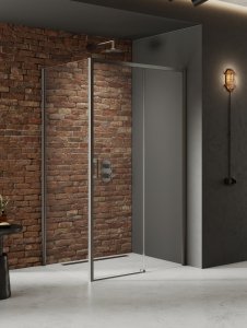 NEW TRENDY Kabina prysznicowa PRIME GUNMETAL BRUSHED 1D prostokątna P 110x90x200 szkło czyste 6mm Active Shield 2.0 D-0888A/D-0354B