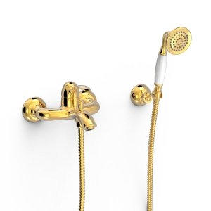 TRES CLASIC Bateria jednouchwytowa ścienna wannowa i prysznicowa- Złoto 24k 24217001OR