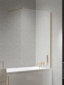 NEW TRENDY Parawan nawannowy NESTA GOLD BRUSHED stały U 50x140 szkło czyste 8mm Active Shield 2.0 - wsp. równoległy P-0209-WP