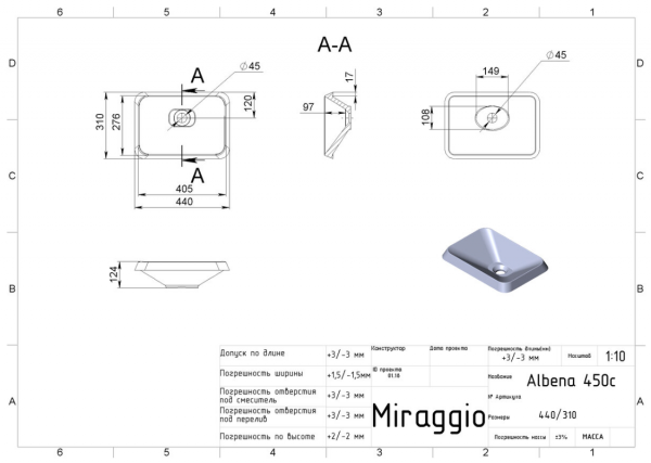 MIRAGGIO Umywalka ALBENA 40X30 0000155