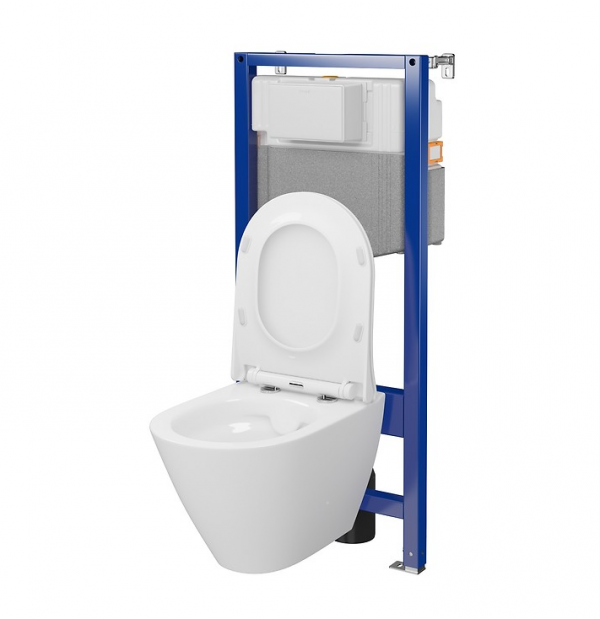 CERSANIT - Set C14 - stelaż podtynkowy AQUA 50 MECH QF + miska zawieszana CITY by Cersanit OVAL CleanOn + deska SLIM antybakteryjna, wolnoopadająca, z funkcją łatwego wypinania  S701-794