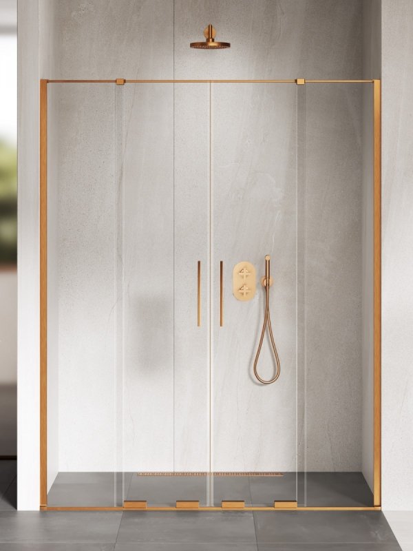 NEW TRENDY Drzwi wnękowe SMART COPPER BRUSHED 2D U 130x200 szkło czyste 8mm Active Shield 2.0 EXK-7661