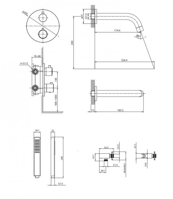CERSANIT - Set B1004: zestaw wannowy podtynkowy ZEN miedź szczotkowana  S952-054