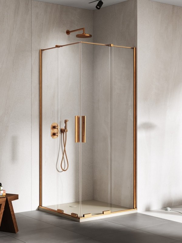 NEW TRENDY Kabina prysznicowa SMART COPPER BRUSHED 2D prostokątna U 90x120x200 szkło czyste 8mm Active Shield 2.0 EXK-7745