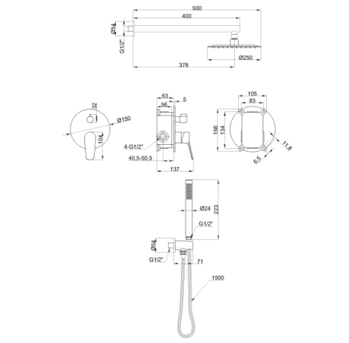 INVENA Zestaw prysznicowy podtynkowy z 2-funkcyjną baterią Alonia chrom BS-70-001-V