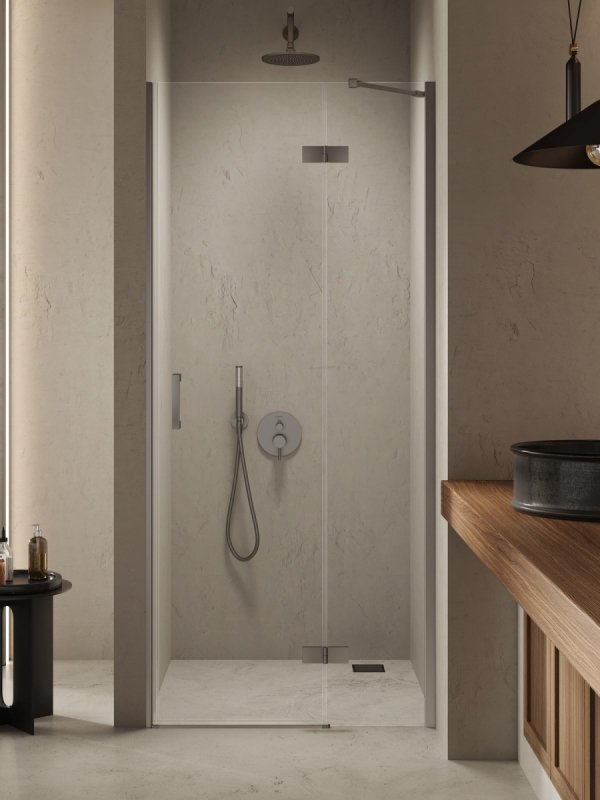 NEW TRENDY Drzwi wnękowe NESTA GUNMETAL BRUSHED 1D P 90x200 czyste 6mm Active Shield 2.0 D-0930A