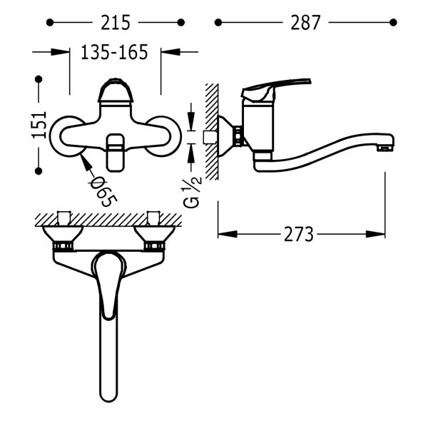 TRES KUCHNIA Bateria jednouchwytowa ścienna kuchenna-21632020