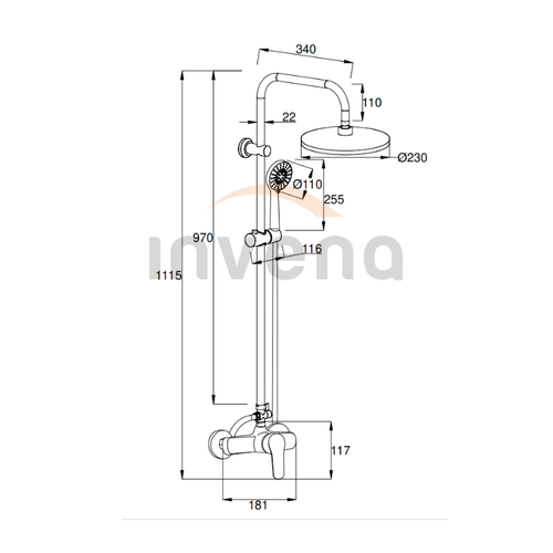 INVENA - Zestaw natryskowy MALTA z baterią natryskową  AU-27-B01-S 