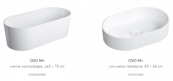 OMNIRES Komplet wanna 160cm z umywalką 55 x 36 cm kompozyt OVO M+ biały połysk (BP)