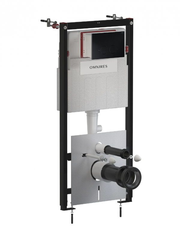 OMNIRES STRONGFRAME stelaż podtynkowy do miski toaletowej z ECO spłukiwaniem + MINIMAL przycisk spłukujący czarny mat FLUSH SET STFWCECO1M-RBLM