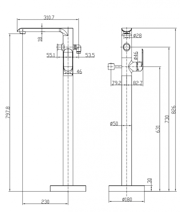 OMNIRES Bateria wannowa wolnostojąca SACRAMENTO SC2333XCR