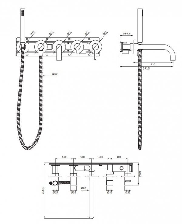 OMNIRES Bateria wannowa 5-otworowa podtynkowa Y1237/1NI