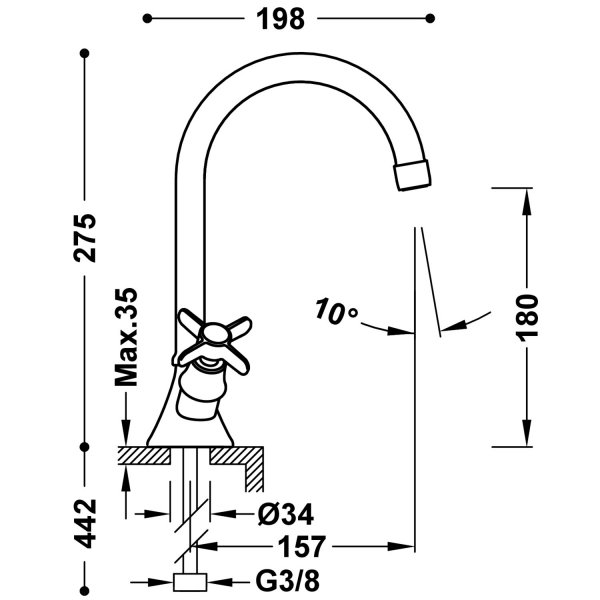 TRES CLASIC Bateria dwuuchwytowa umywalkowa- Złoto 24k 24210901OR