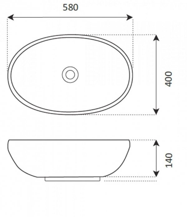 JELLOW - umywalka nablatowa CADIZ owalna 58x40 cm, kolor biały CE-U-019-11-58