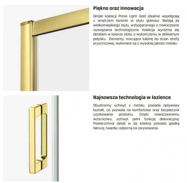 NEW TRENDY Kabina prysznicowa drzwi podwójne przesuwne PRIME LIGHT GOLD 70x70x200 D-0414A/D-0415A