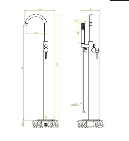 LAVEO Pola - bateria wannowa wolnostojąca chrom BAP_011S