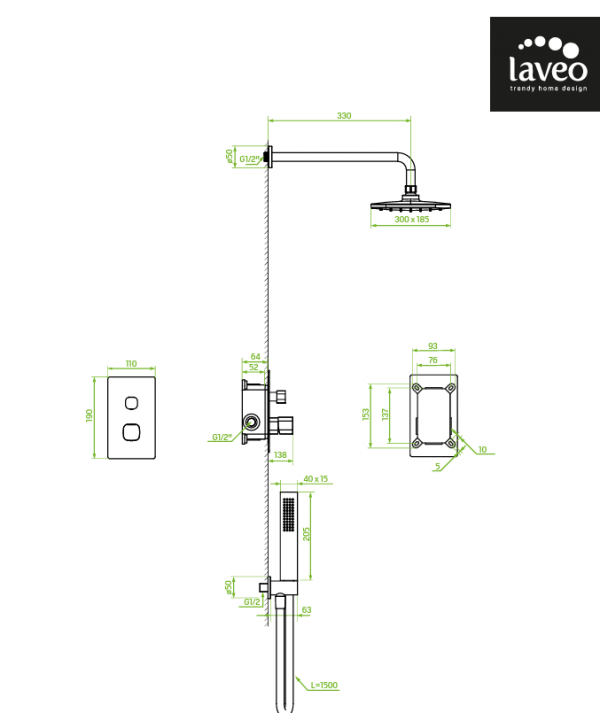 LAVEO Komplet zestaw natryskowy z baterią podtynkową TORES czarne BVT_701P