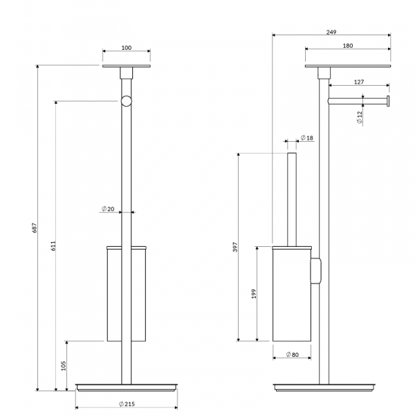 OMNIRES stojak na papier i szczotkę toaletową z półką MODERN PROJEKT złoty szczotkowany MP60820GLB