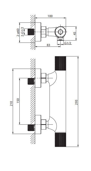 CERSANIT - Bateria natryskowa termostatyczna ścienna ZEN gun metal  S951-583