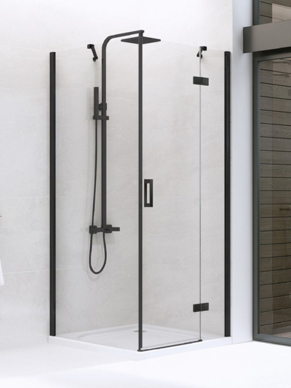 NEW TRENDY - Kabina prostokątna New Renoma BLACK 80x90x195  D-0202A/D-0111B  PRAWA