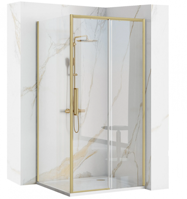 REA - Kabina Prysznicowa Narożna RAPID SLIDE Gold Brush / Złota Szczotkowana - drzwi 110 ścianka 80
