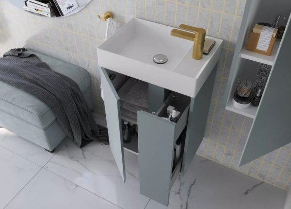 KROFAM - Szafka pod umywalkę UNIQ 49cm, 1 drzwi + cargo , szaro zielony  UN 4970-65S-W