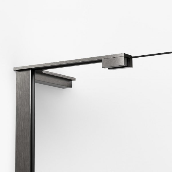 NEW TRENDY Kabina prysznicowa NESTA GUNMETAL BRUSHED WALK-IN U 100x200 szkło czyste 8mm Active Shield 2.0 - WSPORNIK KĄTOWY K-1757-WL