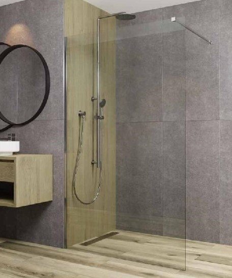 AQUAFORM - ścianka prysznicowa FUJI 90 typu Walk-In szkło transparentne 8mm profil CZARNY  AQ.103-11-30090-01