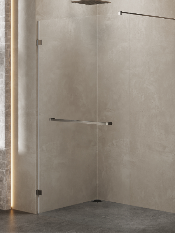 NEW TRENDY Kabina prysznicowa walk in Avexa Gunmetal Brushed jednoelementowa, z wieszakiem. Szkło 8 mm 110x200 EXK-7126