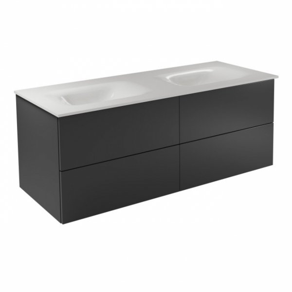 BESCO Szafka Akya Classic Gun Metal Połysk 131 z umywalką biały matt + klik-klak czarny matt #KAC-131-MGB