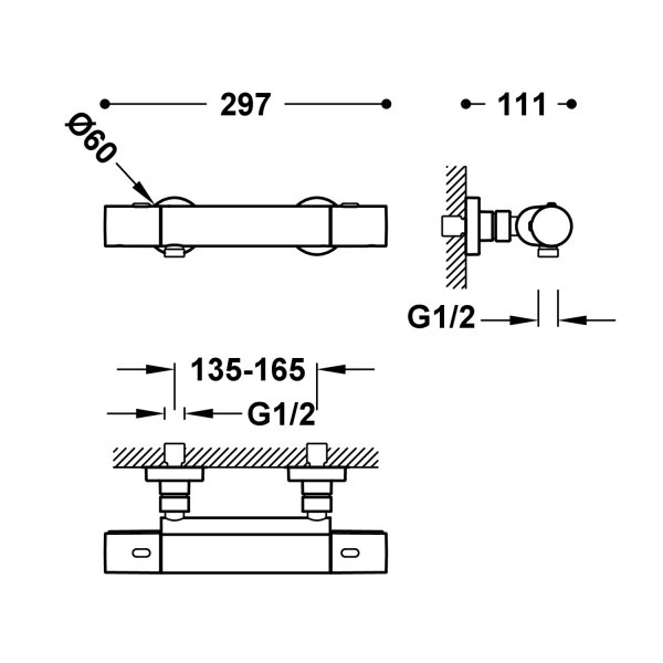 TRES OVER-WALL Bateria termostatyczna naścienna Over-wall prysznicowa-19016401NM