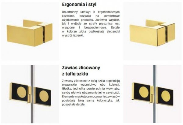 NEW TRENDY Kabina przyścienna AVEXA GOLD SHINE 80x90x200 EXK-2126/EXK-2096 POLSKA PRODUKCJA