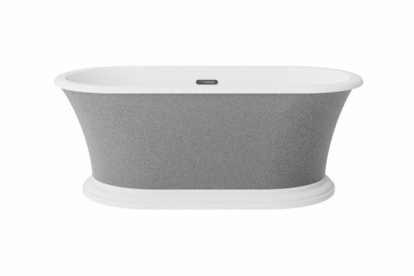 BESCO Wanna wolnostojąca Ziva Glam Srebrna 160x75 + klik-klak z przelewem szczelinowym chrom, postument biały #WWA-160ZSSC