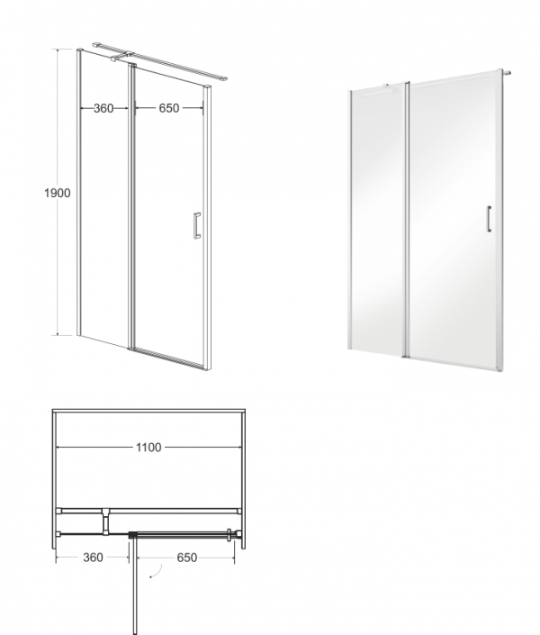 BESCO Drzwi wnękowe prysznicowe uchylne EXO-C BLACK 110cm ECB-110-190C