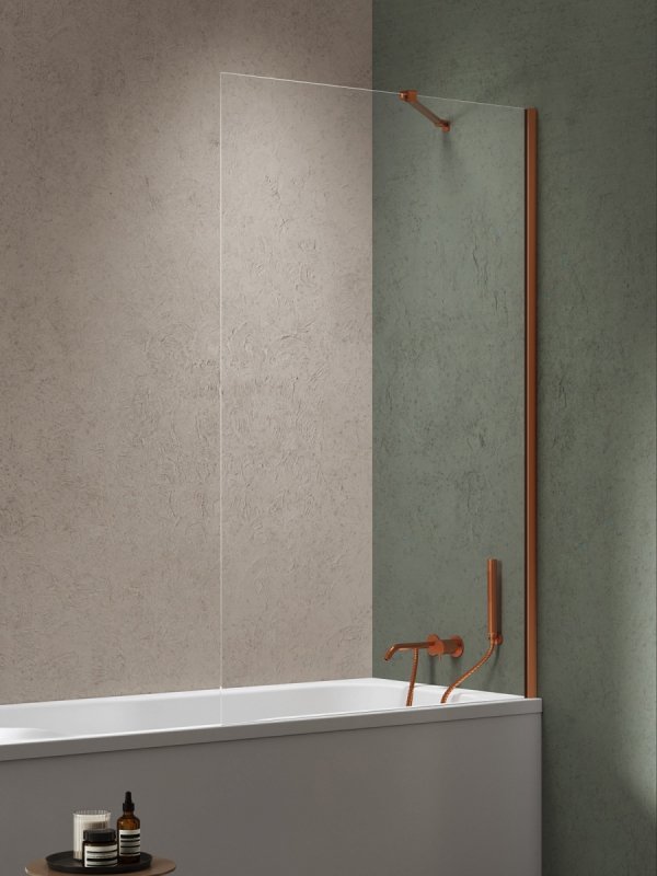 NEW TRENDY Parawan nawannowy NESTA COPPER BRUSHED stały U 60x140 szkło czyste 8mm Active Shield 2.0 P-0216
