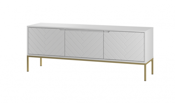 MEGSTYL Szafka RTV 150cm złoty stelaż biały mat - ASPEN 01 