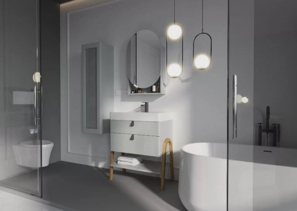 KROFAM - Umywalka meblowa MOSS - Solid Surface 70cm, biały z otworem na baterię