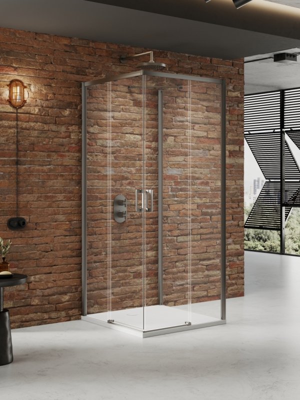 NEW TRENDY Kabina prysznicowa PRIME GUNMETAL BRUSHED 2D prostokątna przyścienna L 90x70x200 szkło czyste 6mm Active Shield 2.0 K-4962