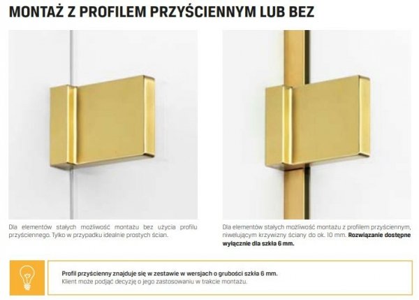 NEW TRENDY Kabina ścianka prysznicowa walk-in AVEXA GOLD BRUSHED 90x200 EXK-3134