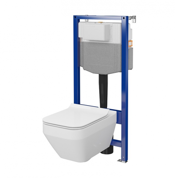 CERSANIT - Set C30 - stelaż podtynkowy AQUA 50 MECH QF + miska zawieszana CREA SQUARE CleanOn + deska SLIM antybakteryjna, wolnoopadająca, z funkcją łatwego wypinania  S701-809